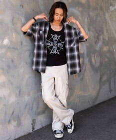 WEGO 【ユニセックス着用ITEM/MLサイズ展開】オンブレチェックフードシャツ（SS）