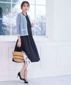 Tiaclasse 【洗える】配色使い総針袖リボンカーデ