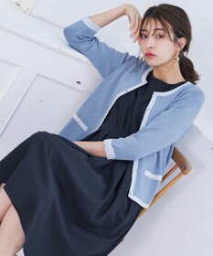 Tiaclasse 【洗える】配色使い総針袖リボンカーデ