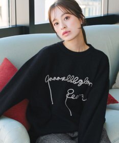 Tiaclasse 【洗える】テープ刺繍ロゴニットトップス