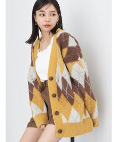 earth music&ecology ループ編みアーガイルカーディガン