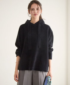 23区 【SLOW/一部店舗限定】ベロア風ニット パーカー ブラック系