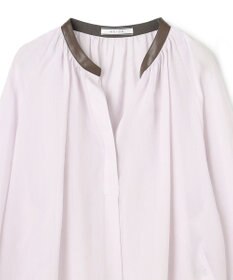 BEIGE， PAULINE / リネンヴィスコースフェイクレザー配色ブラウス