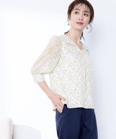Tiaclasse L 【洗える】花柄Vネックブラウス