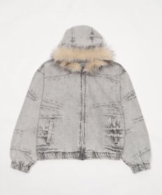 WEGO ファーフードスラッシュデニムブルゾン