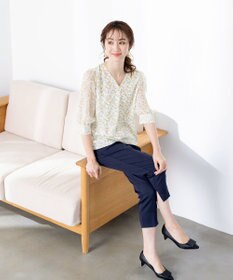 Tiaclasse L 【洗える】花柄Vネックブラウス