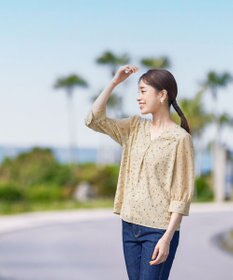 Tiaclasse L 【洗える】花柄Vネックブラウス