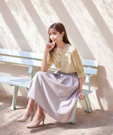 Tiaclasse L 【洗える】花柄Vネックブラウス