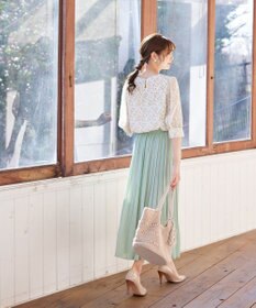 Tiaclasse L 【洗える】花柄Vネックブラウス