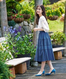 Tiaclasse L 【洗える】花柄Vネックブラウス