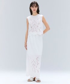 BEIGE， 【洗える】GALLERIA / コットンエンブロイダリーIラインスカート