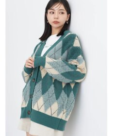 earth music&ecology ループ編みアーガイルカーディガン