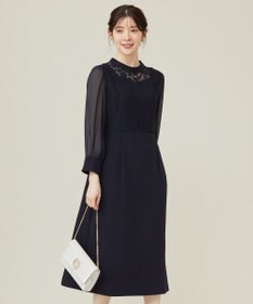 ANY SIS 【洗える】Nobleコンビ ドレス ネイビー
