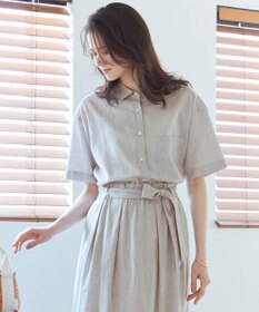 23区 【SLOW/洗える】リネンコットン 半袖クロップドシャツ