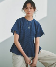 組曲 【先行予約】サッカーギンガムチェック ペプラムブラウス