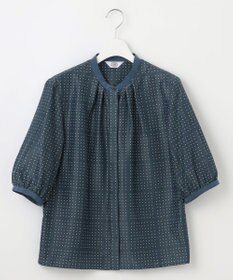 J.PRESS LADIES S 【洗える】ブロックドットプリント バンドカラー ブラウス