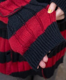 WEGO ボーダーワイドリブダメージニット