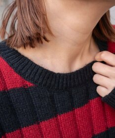 WEGO ボーダーワイドリブダメージニット