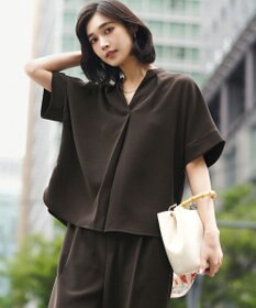 23区 L ストレッチジョーゼット キーネック ブラウス ダークブラウン系