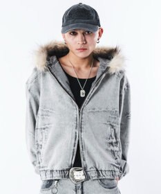 WEGO 【ユニセックス着用ITEM】ファーフードスラッシュデニムブルゾン