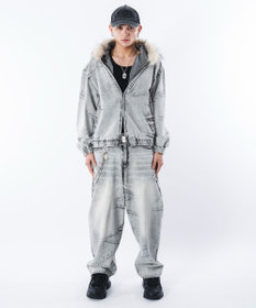 WEGO 【ユニセックス着用ITEM】ファーフードスラッシュデニムブルゾン