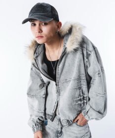 WEGO 【ユニセックス着用ITEM】ファーフードスラッシュデニムブルゾン