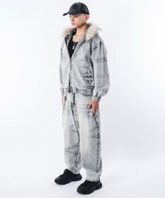 WEGO 【ユニセックス着用ITEM】ファーフードスラッシュデニムブルゾン