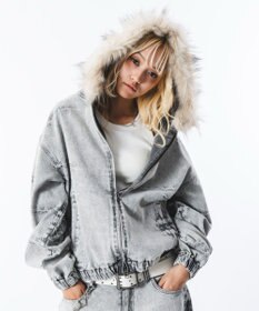 WEGO 【ユニセックス着用ITEM】ファーフードスラッシュデニムブルゾン