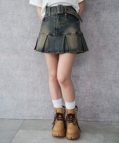 WEGO ベルト付デニムプリーツスカパン