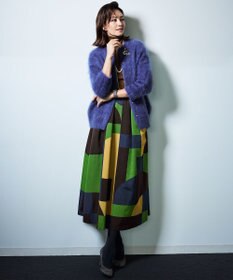 自由区 L 【一枚で華やか】カラーブロックプリントフレア スカート