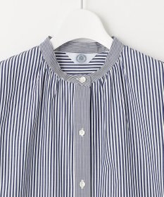 J.PRESS LADIES 【洗える】 コンパクトコットン ストライプ バンドカラー ブラウス