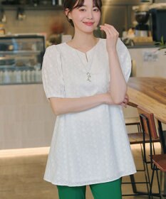 Tiaclasse 【2TYPE/総レース・袖レース】パンチングレースパフスリーブチュニックブラウス