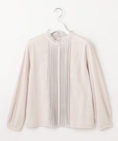 J.PRESS LADIES L プレーティングジャージー フリルネック カットソー