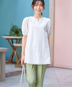 Tiaclasse 【2TYPE/総レース・袖レース】パンチングレースパフスリーブチュニックブラウス