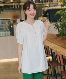 Tiaclasse 【2TYPE/総レース・袖レース】パンチングレースパフスリーブチュニックブラウス