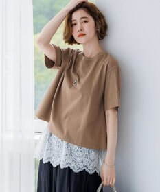 23区 スビンギザコットン フレア Tシャツ ブラウン系