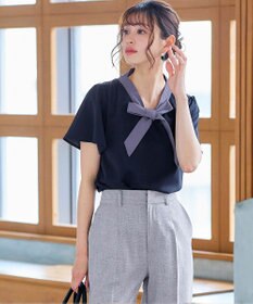 Tiaclasse 【洗える】配色リボンタイブラウス