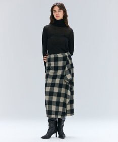 BEIGE， HOBBS / フェイクレザーポケットウールチェックラップスカート