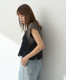 earth music&ecology ＳＥＴ２点　クロシェキャミ＋ノースリーブプルオーバー