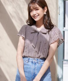 Tiaclasse L 【洗える】幅広く活躍が期待できるボウタイレースブラウス