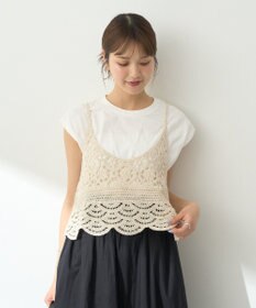 earth music&ecology ＳＥＴ２点　クロシェキャミ＋ノースリーブプルオーバー