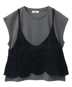 earth music&ecology ＳＥＴ２点　クロシェキャミ＋ノースリーブプルオーバー