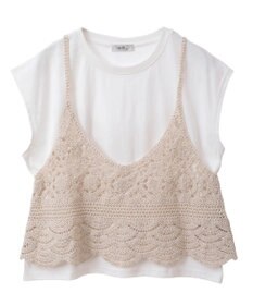 earth music&ecology ＳＥＴ２点　クロシェキャミ＋ノースリーブプルオーバー