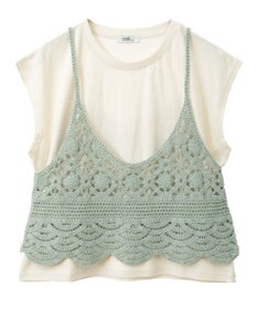 earth music&ecology ＳＥＴ２点　クロシェキャミ＋ノースリーブプルオーバー