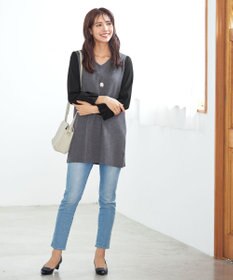 Tiaclasse 【洗える】タック袖コンビニットチュニック