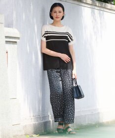 自由区 【洗える】クレープストレッチブロッキングボーダー ニット