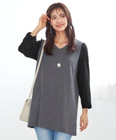 Tiaclasse 【洗える】タック袖コンビニットチュニック