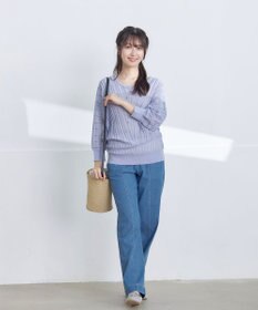 Tiaclasse 【洗える】TCデニム切替ワイドストレートパンツ