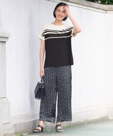 自由区 【洗える】クレープストレッチブロッキングボーダー ニット