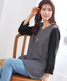 Tiaclasse 【洗える】タック袖コンビニットチュニック